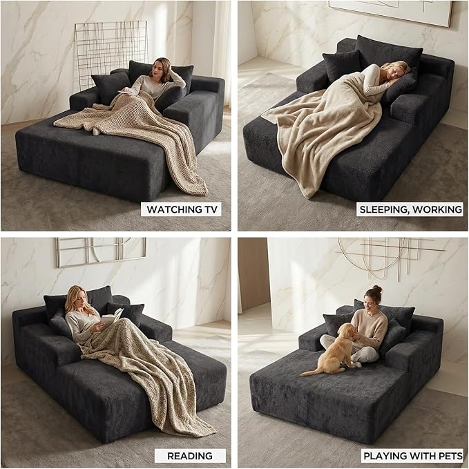 Sytopia Chaise Lounge with Armrests, Oversized Sofa Bed with 3 Pillows