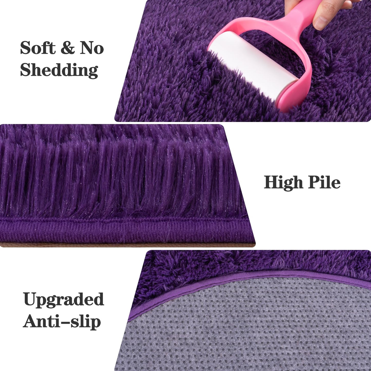 Soft Fluffy Area Rug for Bedroom, Purple Fuzzy Shaggy Oval Throw Rugs for Bedside, Non-Slip Cozy Plush Shag Carpet for Girls Kids Room Nursery Dorm Living Room, 2.6 x 5.3 Feet