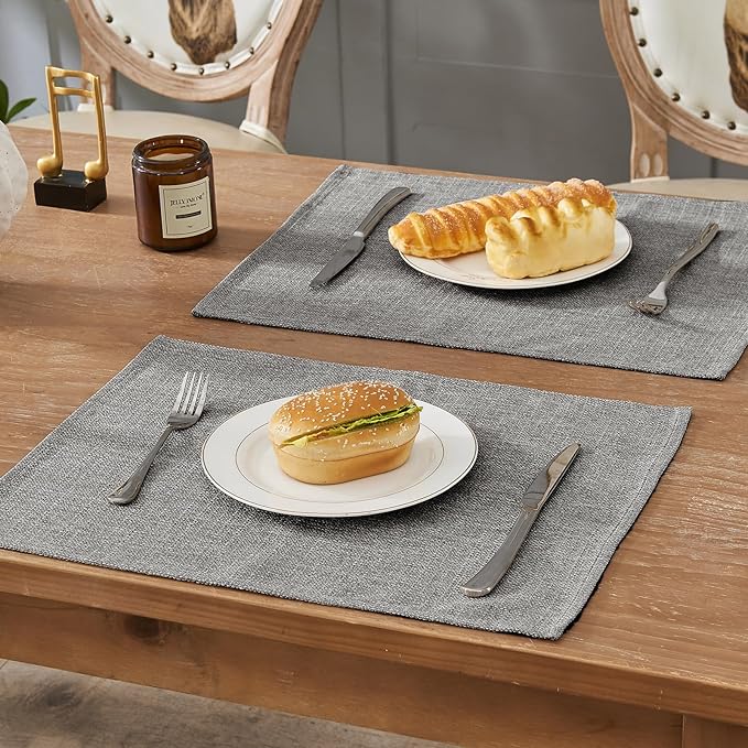 BALCONY & FALCON Placemats Set of 6 Faux Linen Cloth Place Mats Washable