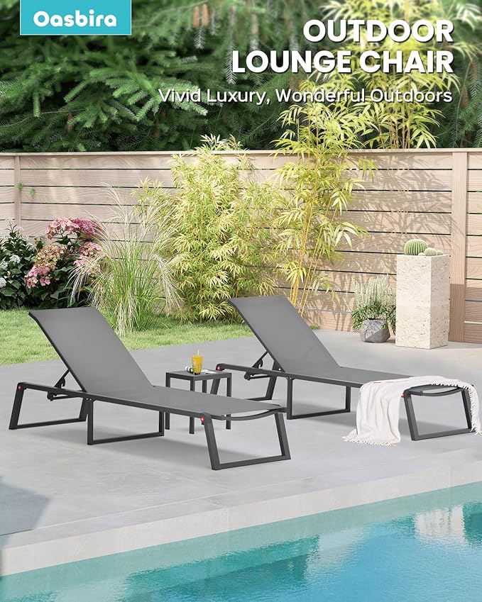 Aluminum Chaise Lounge Chair Outdoor, Foldable& No Assembly Patio Pool Lounge