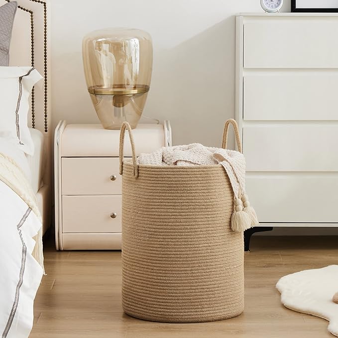Jute Rope Laundry Hamper Basket by YOUDENOVA, 58L Tall Laundry Basket, Baby