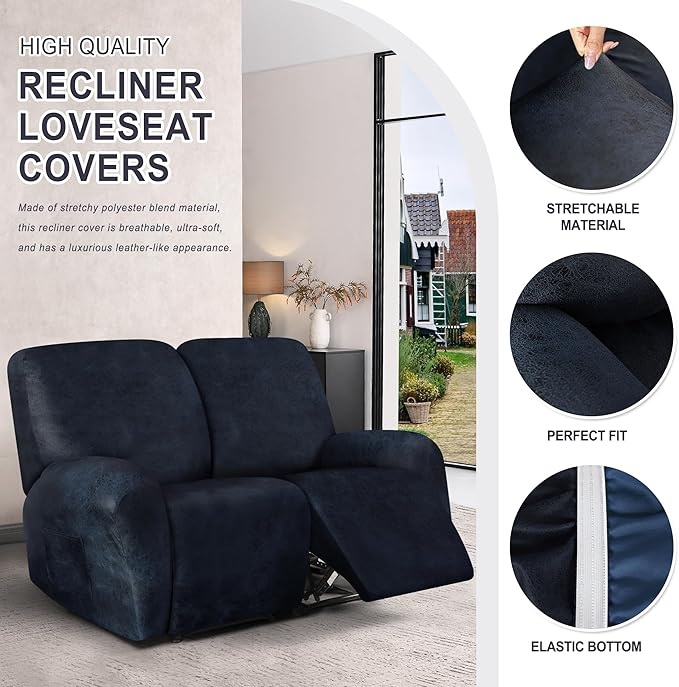 ANARACHON Leather Look Loveseat Recliner Cover, 6-Pieces Stretch Dual Recliner
