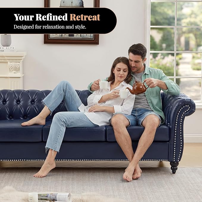 LEVNARY Chesterfield Sofa, 3 Seater Tufted Couch