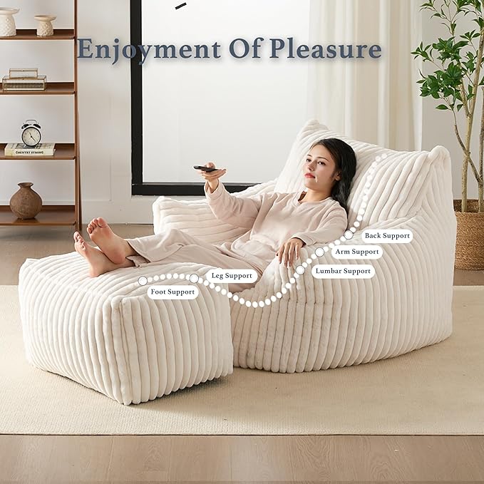 Oversized Bean Bag Chaise Lounge Chair Indoor