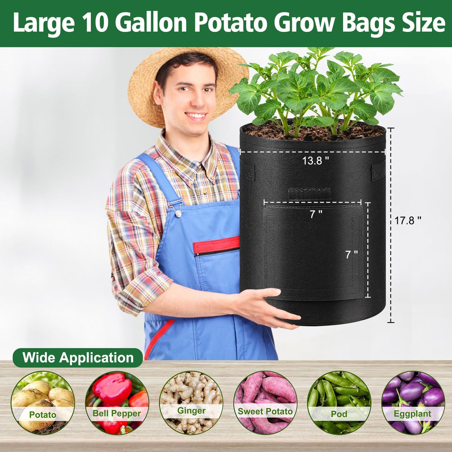 REMIAWY Potato Grow Bags, 10 Gallon 6 Pack Potato Bags for Growing Potatoes with Flap Harvest Window and Handle, Potato Planter Thickened Nonwoven Fabric Pots for Tomatoes Carrots Vegetables Fruits