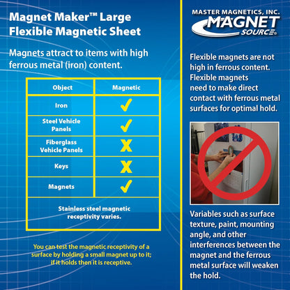 Master Magnetics Flexible Magnetic Sheet - Non-Adhesive Magnet - Ideal for Car Signs - Strong DIY Magnets for Fridge, Dry Erase Board, Crafting - 24.5" L x 12" W - White Vinyl Front - 1-Pack