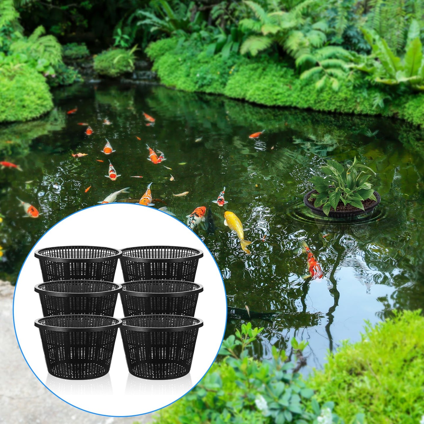 mekueeex 6 Pcs Hydroponic Baskets Aquatic Black Plastic Garden Mesh Net Pot Hydroponic Pots Slotted Pond Basket Aquarium Plant Pots for Lily Hydroponic Nursery Grow Planting Supplies