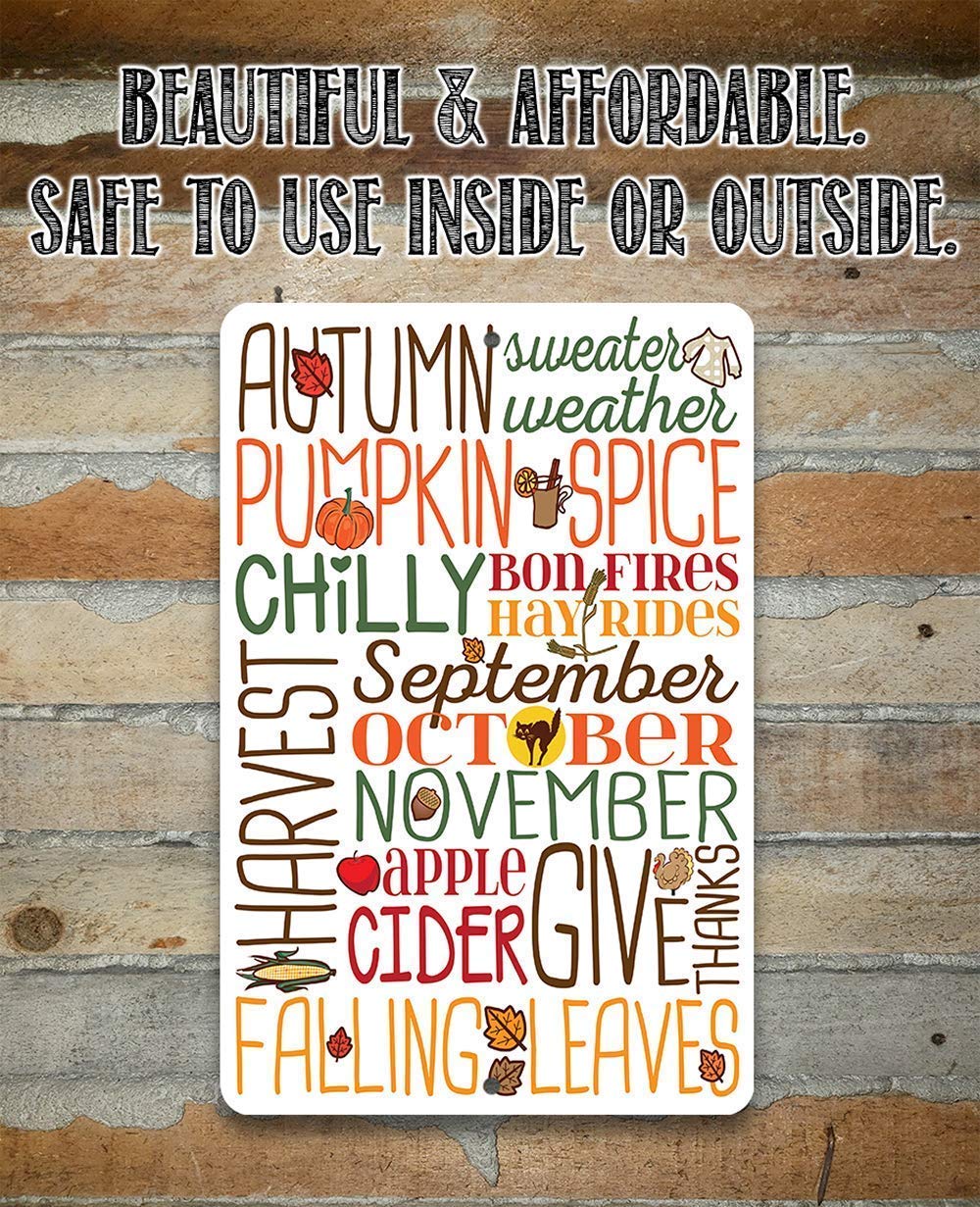 Sweater Weather Pumpkin Spice Metal Sign - Fall and Halloween Home Decor, Autumn Leaves Porch Display, Thanksgiving Season Wall Art Plaque - 8x12 Inch Indoor Outdoor Durable Tin Poster