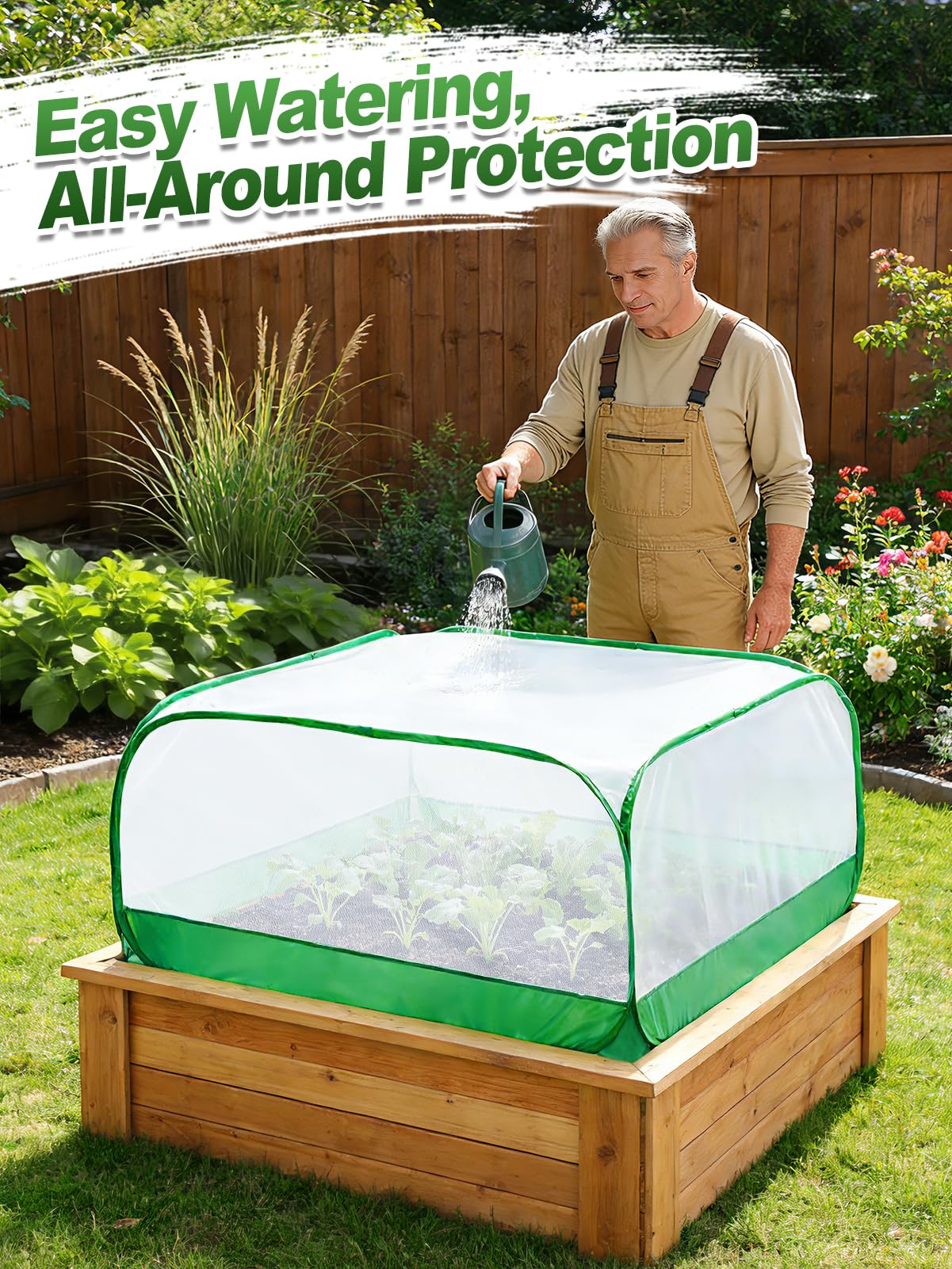 Pop Up Garden Netting for Square Raised Beds - 3.3'L x 3.3'W x 1.65'H Ultra Fine Mesh Net Plant Cover with 8 Stakes, Protection for Vegetables Fruit from Birds Pests