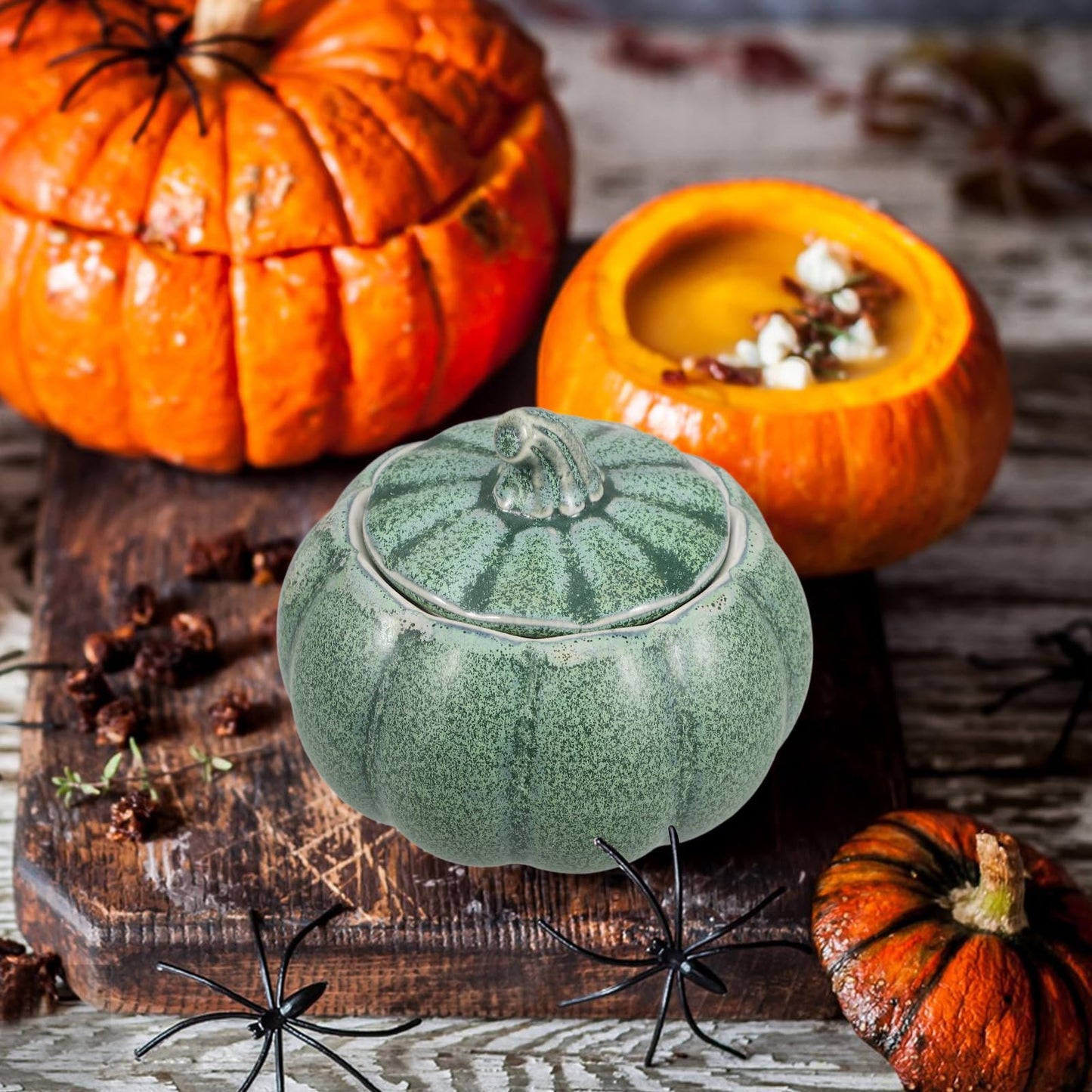 Hemoton Ceramic Pumpkin Soup Bowl with Lid 5Oz Pumpkin Shaped Serving Bowl for Soup Stews and Desserts Candy Color Porcelain for Halloween Thanksgiving