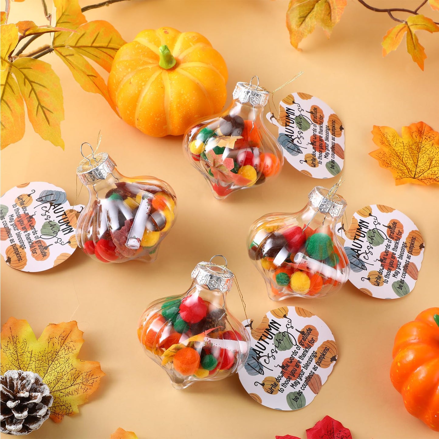 Maysing12 Sets Thanksgiving Craft Kit with DIY Accessories Hanging Thanksgiving Clear Ornaments Balls Fillable Fall Harvest Decorations for Family DIY Projects Activities Autumn Blessing Party Decor