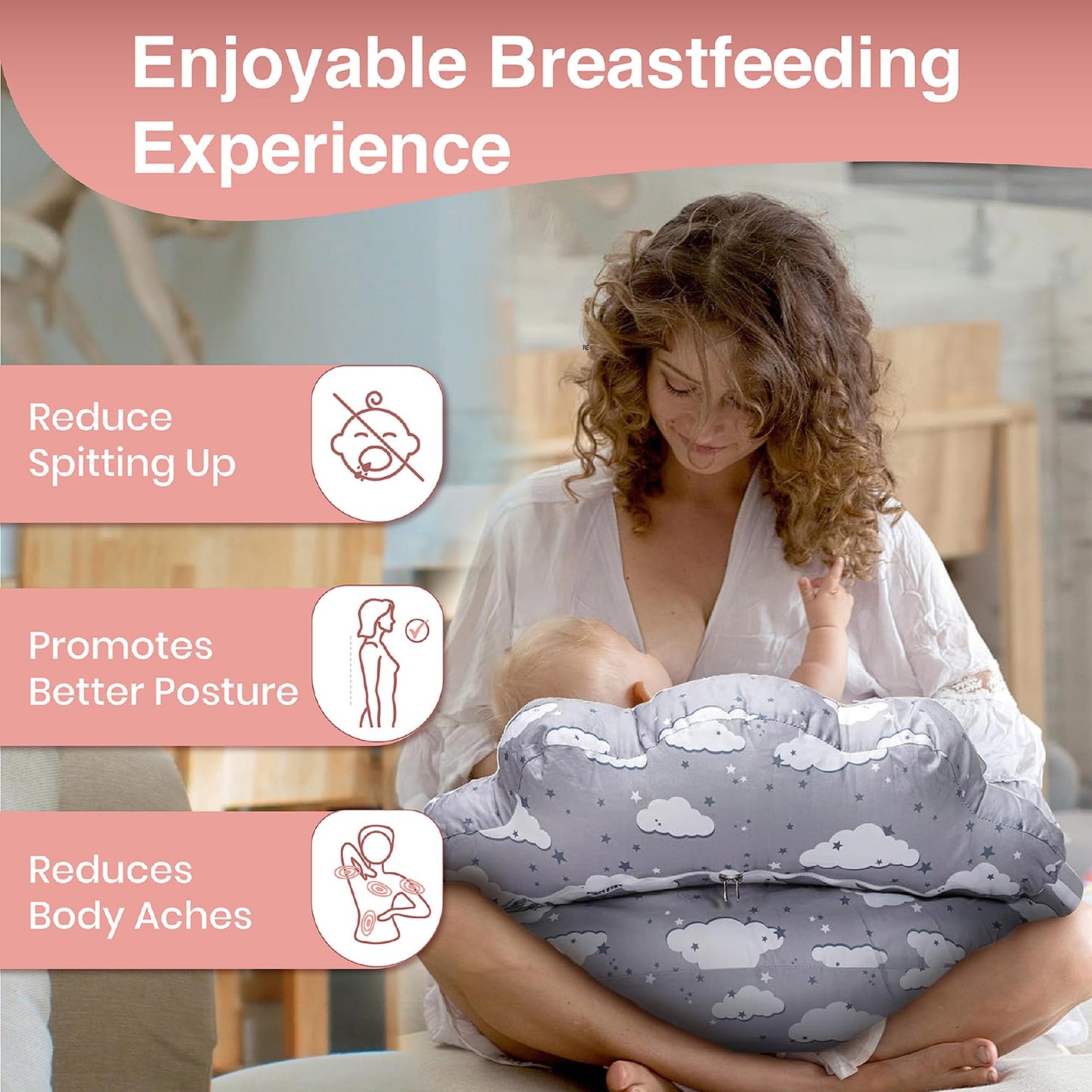 Nursing Pillow – Plus Size Breastfeeding Pillows with Security Fence for Enhanced Support & Comfort – Removable Cotton Cover, Adjustable Waist Strap, Newborn Essentials Must Haves Baby Registry Search
