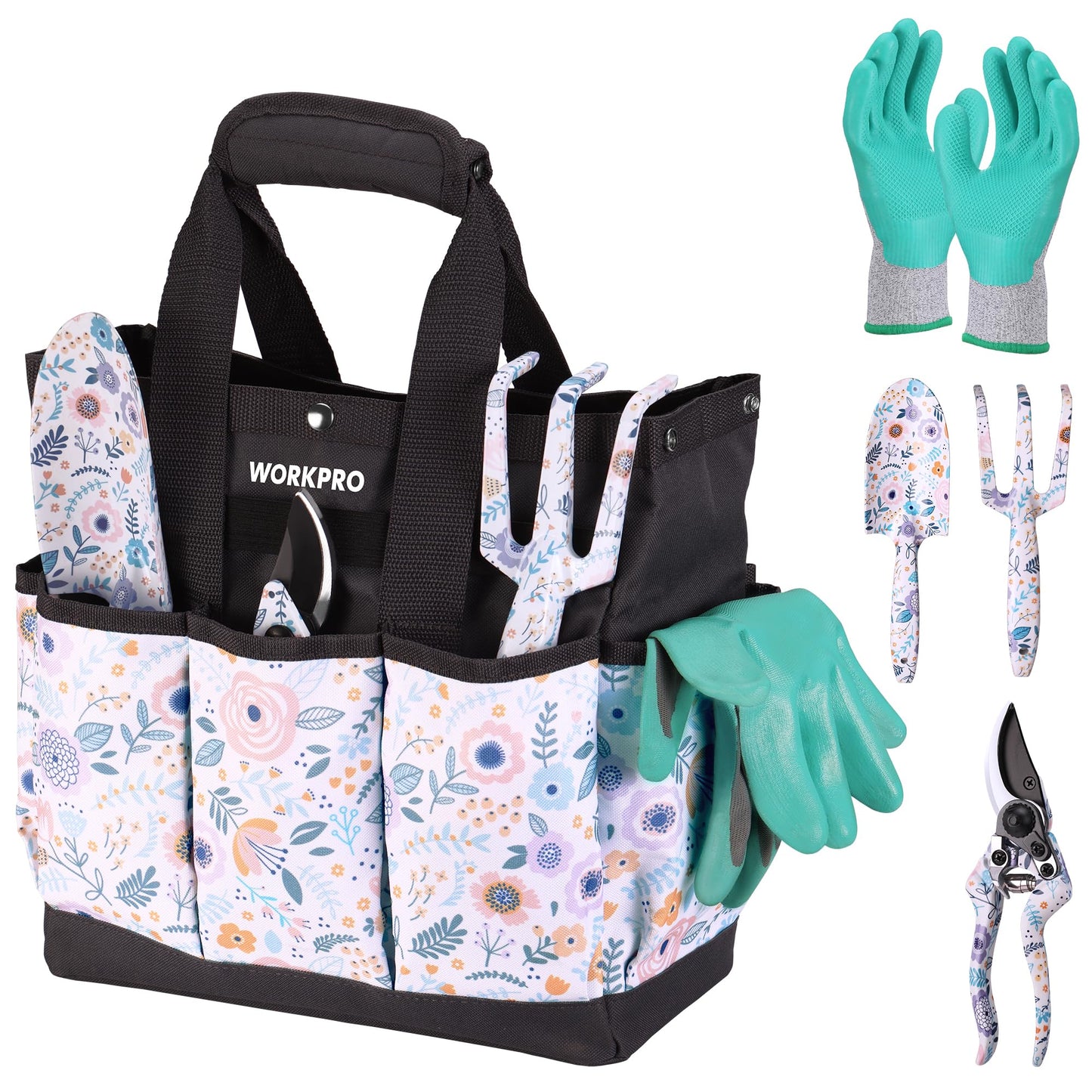 WORKPRO 5PCS Garden Tool Set, Aluminum Heavy Duty Gardening Tool Set with Bag, Outdoor Garden Hand Tools, Gardening Gifts