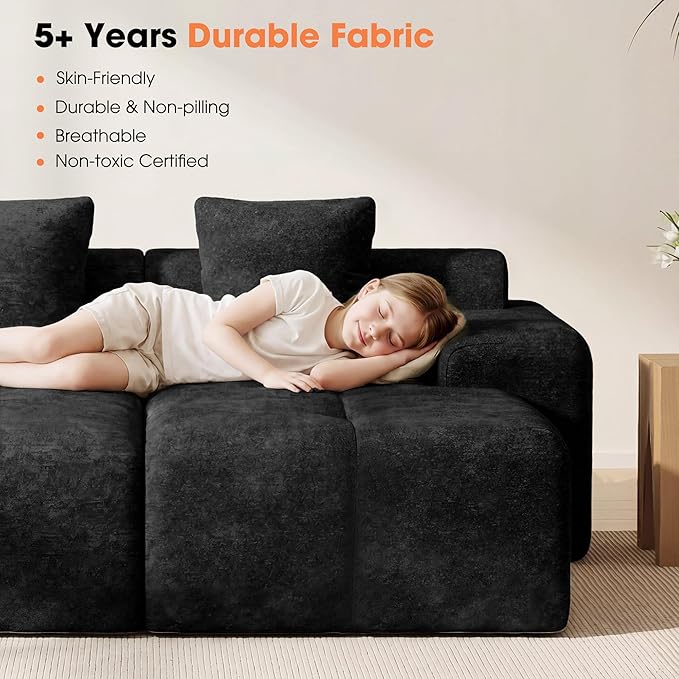 83.5" Boneless Loveseat with 2 Ottoman, Cloud Comfy Sofa Bed, Modular Sofa