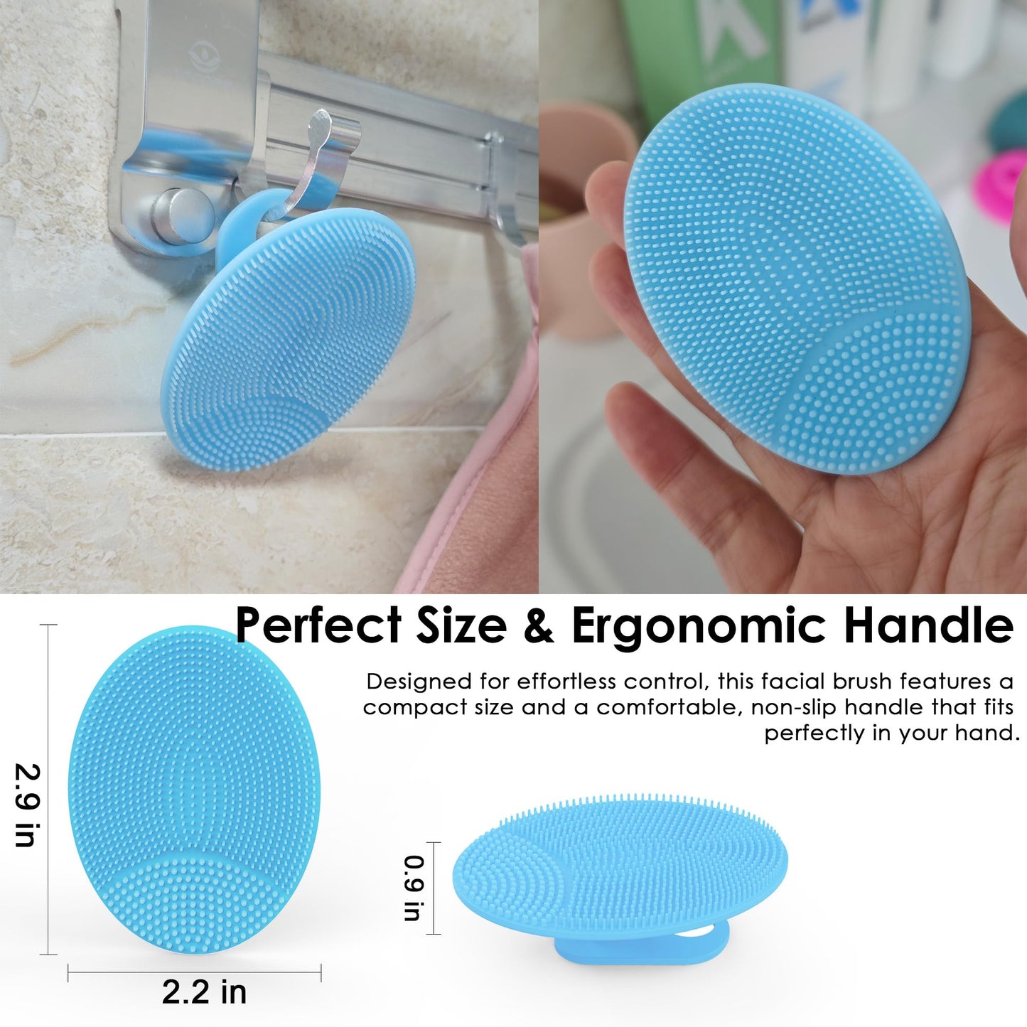 INNERNEED Super Soft Silicone Face Cleanser and Massager Brush Manual Facial Cleansing Scrubber Handheld Wash Pad for Sensitive, Delicate, Dry Skin (Pack of 4)