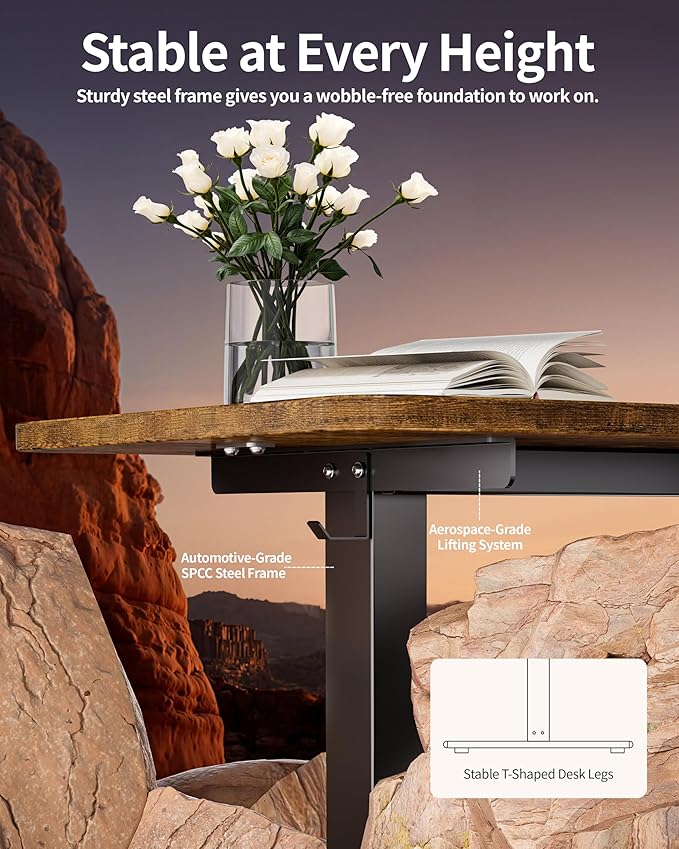 BIZUM Electric Standing Desk 63 x 24 Inch Computer Desk-Gaming Desk Rustic