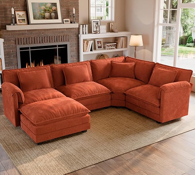 ELUCHANG 114" Oversized V-Shaped Cloud Couch Modular Sectional Sofa