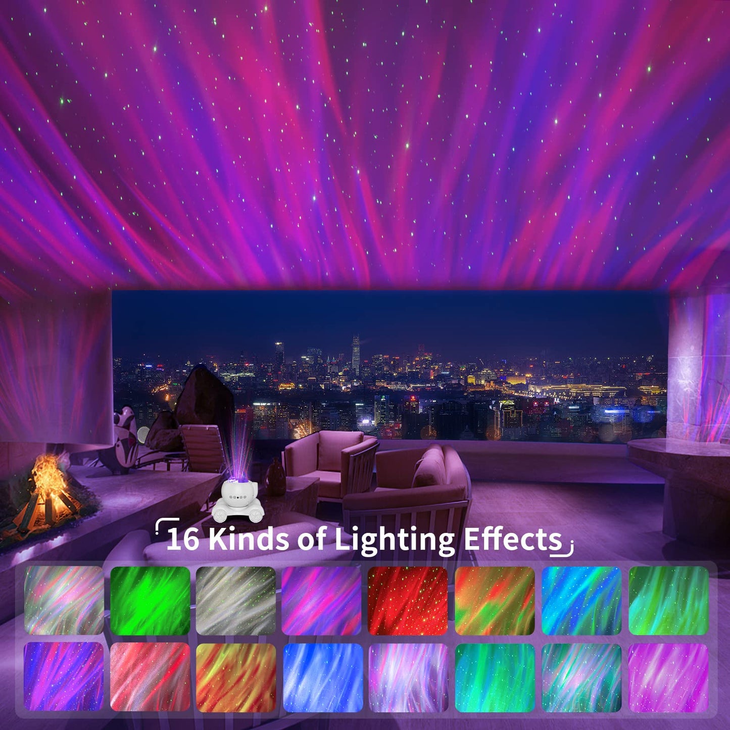 ENOKIK Northern Light Projector, Aurora Star Projector Built-in Bluetooth Speaker, White Noise Machine for Kids Adults, Galaxy Light for Bedroom/Ceiling/Party/Gift (White)