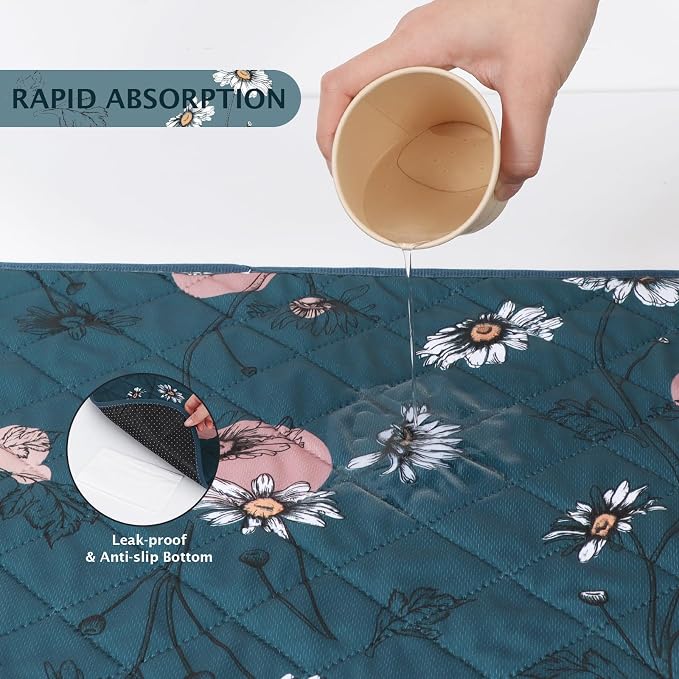 IEUUMLER Washable Pee Pads for Dogs, 2 Pack Non-Slip & Waterproof Pack Whelping Pad, Reusable Washable Puppy Potty Training Pad with Fast Absorbent for Playpen EU007 (Navy Blue Daisy, 42"X28"-2pcs)