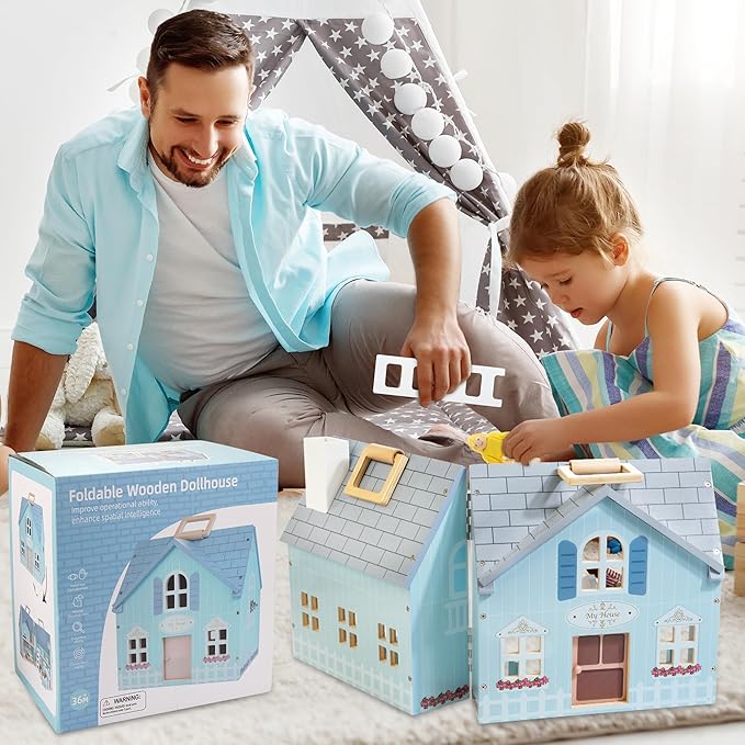 WOODMAM Foldable Wooden Dollhouse