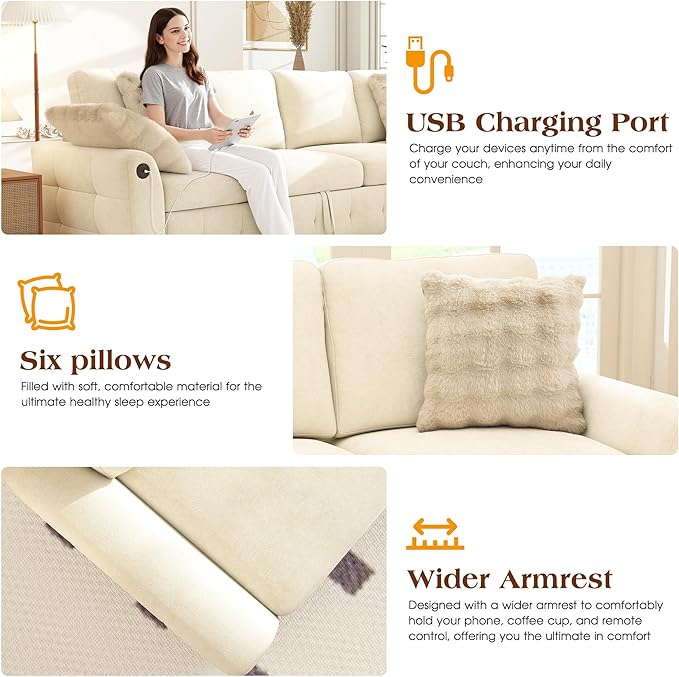 Ihanherry Large U-Shaped Sectional Sofa Bed, 8-Seater Convertible Sleeper