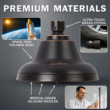 Aqua Elegante Massage Shower Head With Mist - High Pressure Boosting, Adjustable Massaging Rainfall Showerhead For Low Flow Showers With Water Saving Nozzles - 2.5 GPM - Oil-Rubbed Bronze