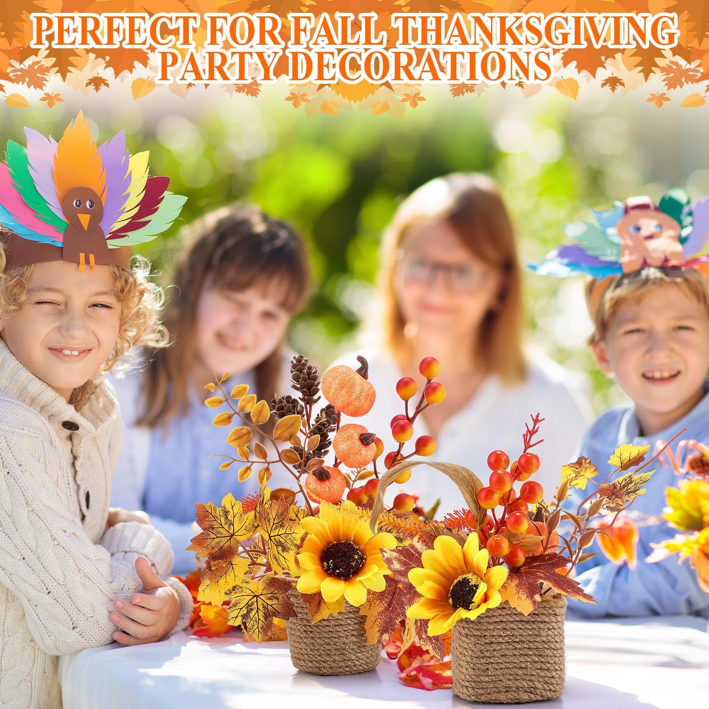 Suncalla 2 Pcs Thanksgiving Fall Table Decorations Centerpiece for Table Maple Leaf Fall Decor for Home Artificial Flower Pumpkin with Rattan Flower Basket for Indoor Thanksgiving Gifts(Vivid Style)