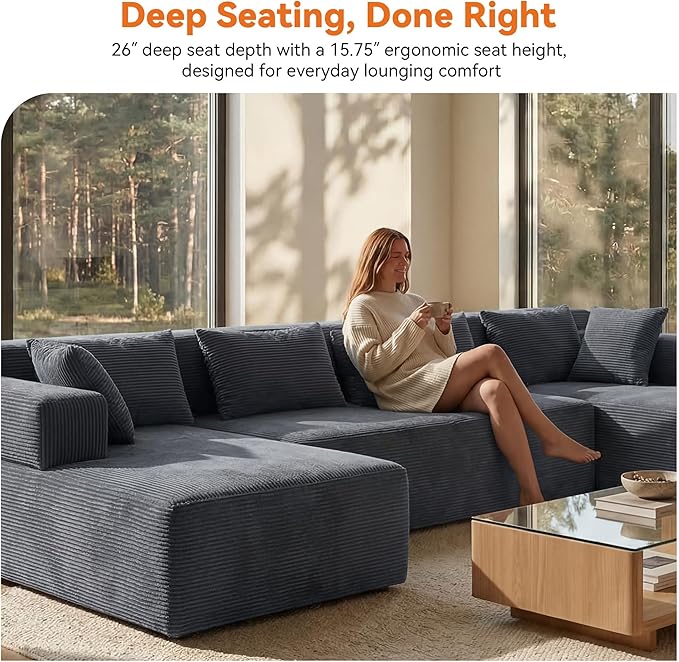 MONVANE 141" U Shaped Cloud Sectional Couch