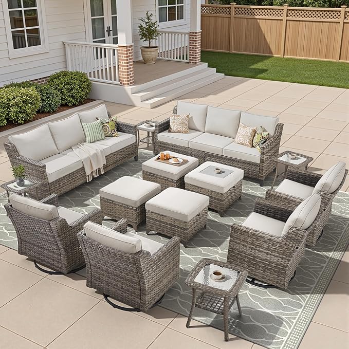 14 Piece Patio Furniture Set-High Back Outdoor Furniture Set Sectional Sofa
