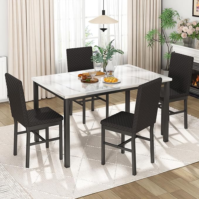 Recaceik Dining Table Set for 4, Modern 5 Piece Dining Table Set Faux Marble