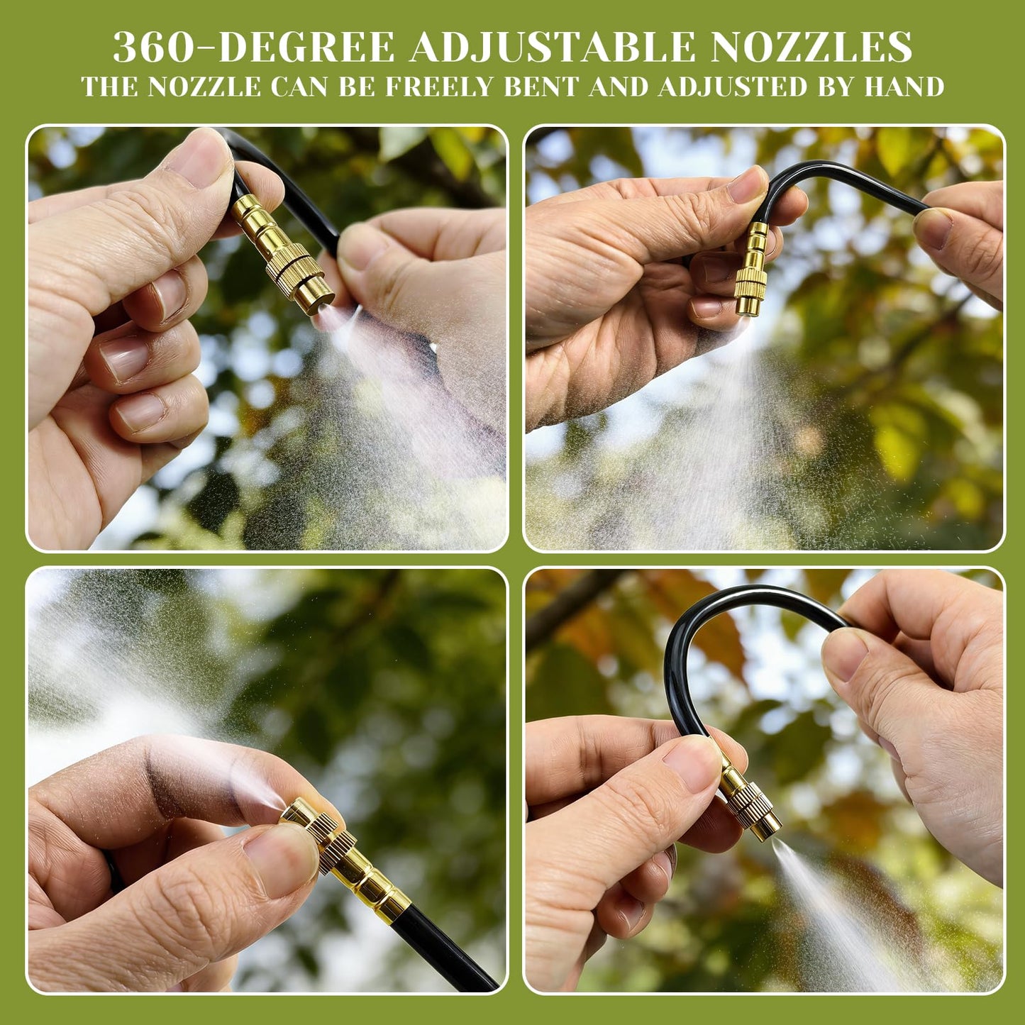 100 Ft Drip Irrigation System for Garden - 16pcs Adjustable Brass Nozzles & Bendable Rod,Upgraded Garden Watering System for Outdoor Plants,Raised Bed,Yard,Potted Plant,Lawn