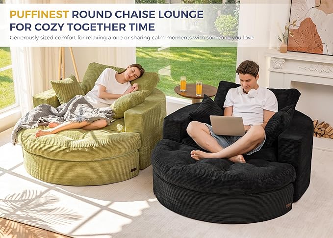 MAXYOYO Oversized Round Chaise Lounge Sofa, Upholstered Lounge Chair