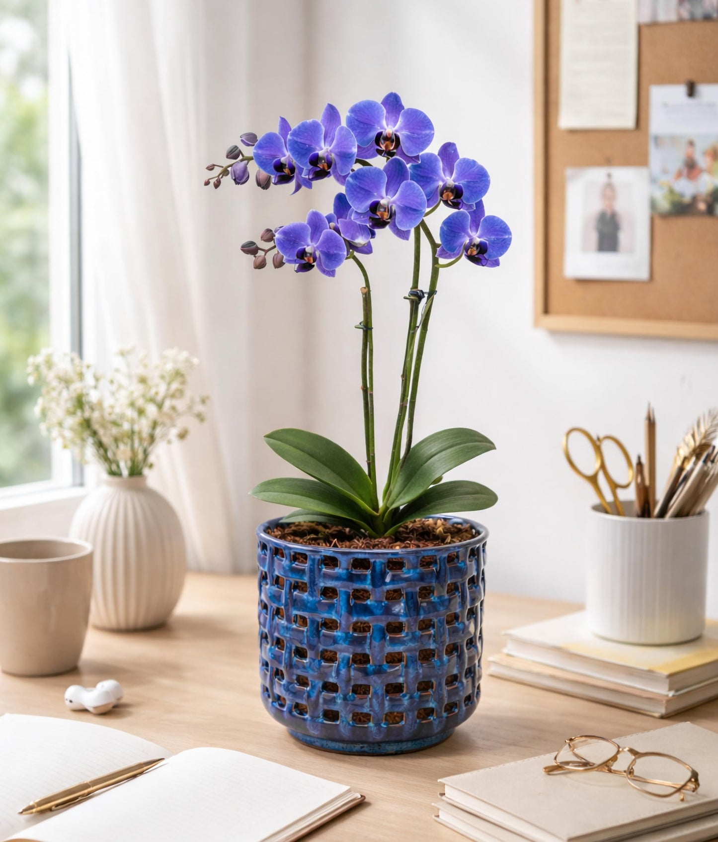 D'vine Dev 4.5 Inch Ceramic Orchid Planter with Lattice Cutout Design, Glazed Cachepot with Clear Nursery Pot & Detachable Saucer for Orchids and Indoor Plants, Pumpkin, 28-A-Z-5