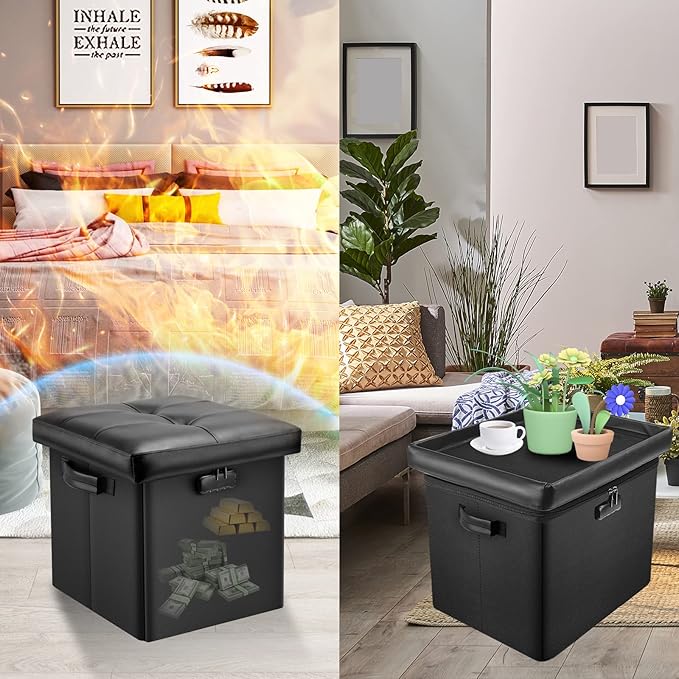 DocSafe Storage Ottoman with Lock, Fireproof Folding Ottoman Foot Rest Stool