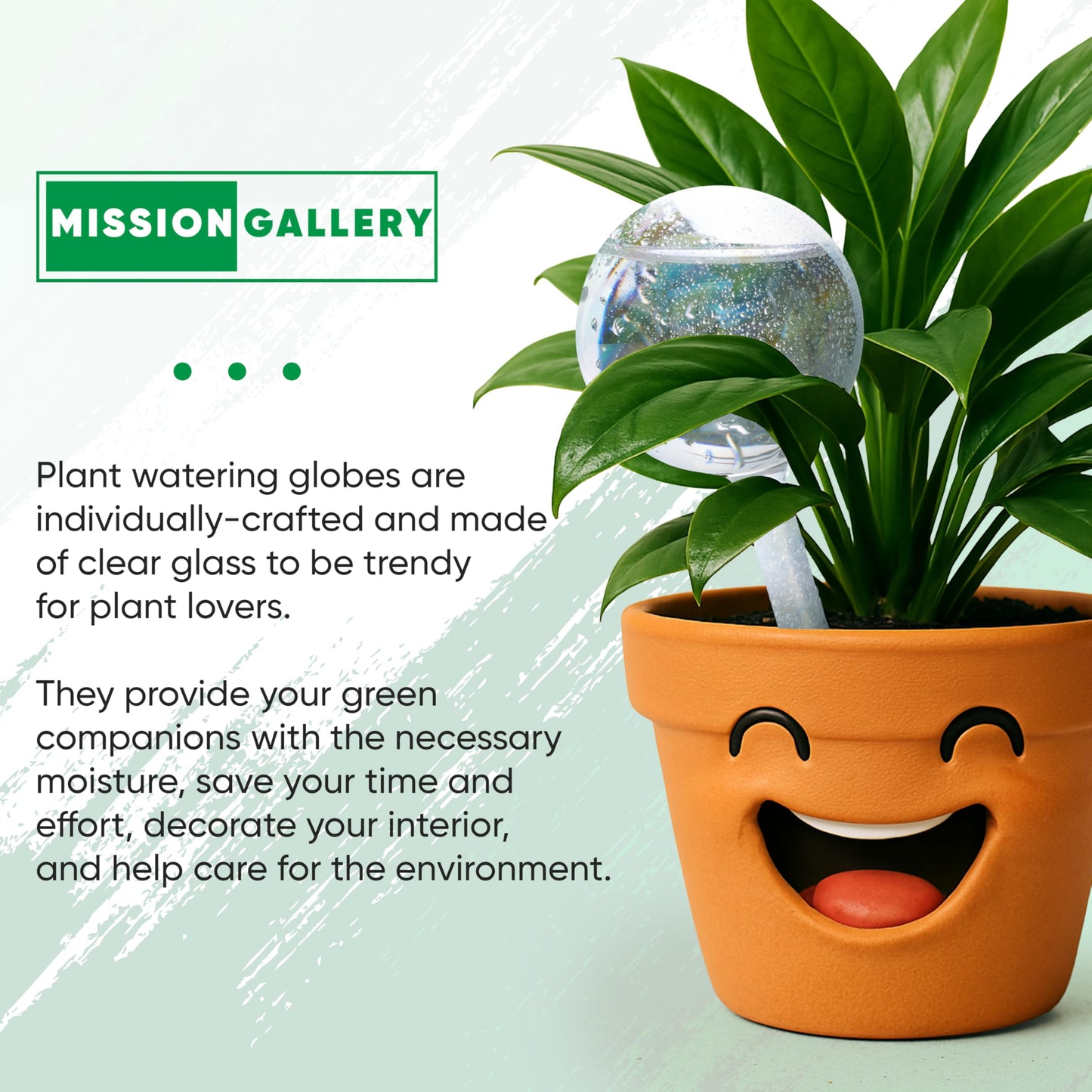 Mission Gallery Clear Plant Watering Globes Set of 2 - Small Self Watering Globes for Indoor & Outdoor Plants - Automatic Glass Watering Bulbs for Daily Use, Plant Watering Devices
