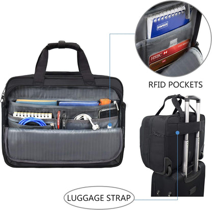KROSER Rolling Laptop Bag for Men Women, Rolling Laptop Wheeled Briefcase for Business Fits Up to 17.3 Inch Laptop, Water-Repellent Wheeled Computer Bag Roller Case with RFID Pockets for Travel