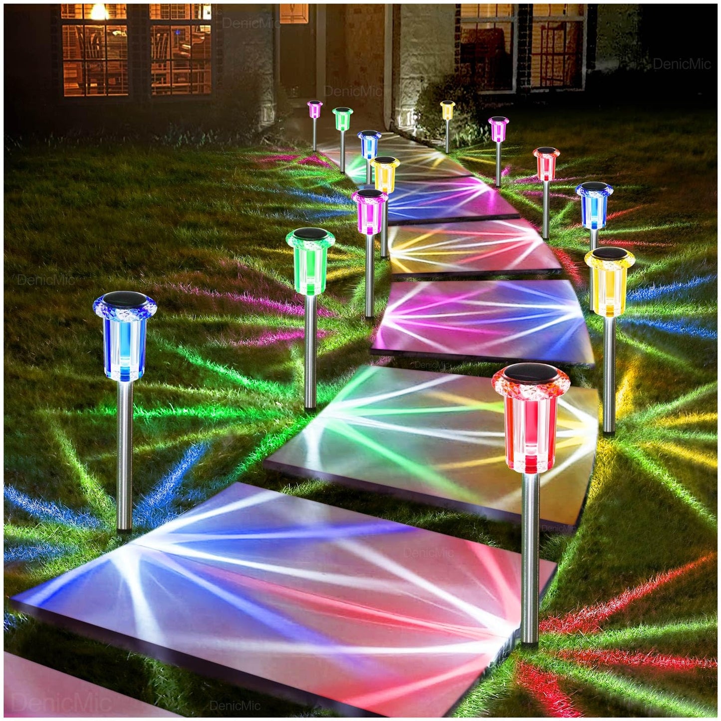 DenicMic Solar Lights Outdoor 10 Pack Waterproof Color LED Outside Lights for Yard Pathway Garden