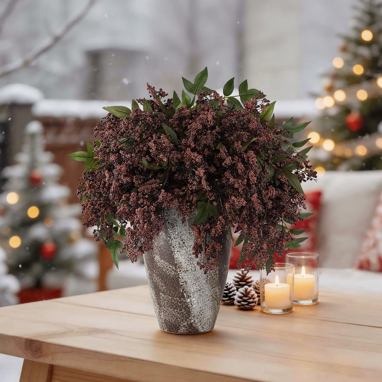 Miaikoe 3 Pcs Artificial Berry Stem 36" Realistic Flowers Picks Branches Faux Stem Spray DIY for Holiday Seasonal Farmhouse Mantel DIY Home Decorations (Dark Brown)