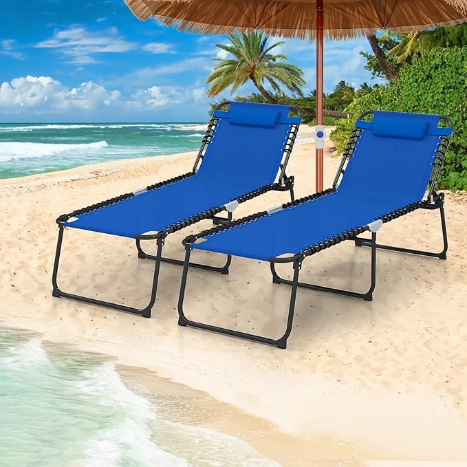 GYMAX Lounge Chair for Outside, 440lbs 27” Oversize Folding Beach Tanning