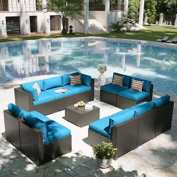 Aoxun Patio Furniture Set, 11 Piece Outdoor Sectional Sofas
