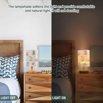 Oarencol Bedside Table Lamp Woodland Animals Nightstand Lamp with Wood Forest Fox Deer Rabbit Bird Bear Mushroom Desk Lamps for Bedroom Living Room Nursery Office Home Decor