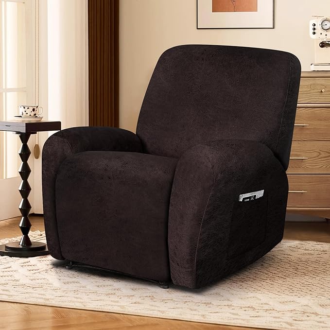 ANARACHON Leather Look Recliner Chair Covers, 4-Pieces Stretch Recliner Cover