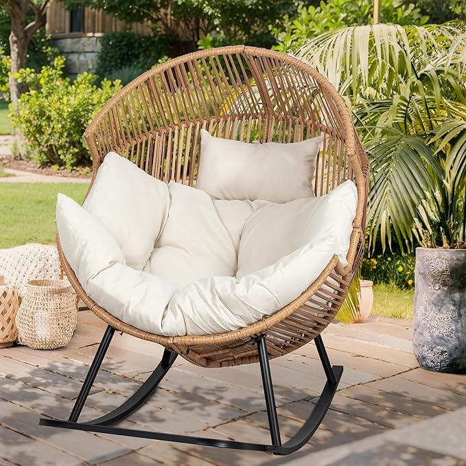 Vongrasig Wicker Egg Chair PE Rattan Rocking Chair