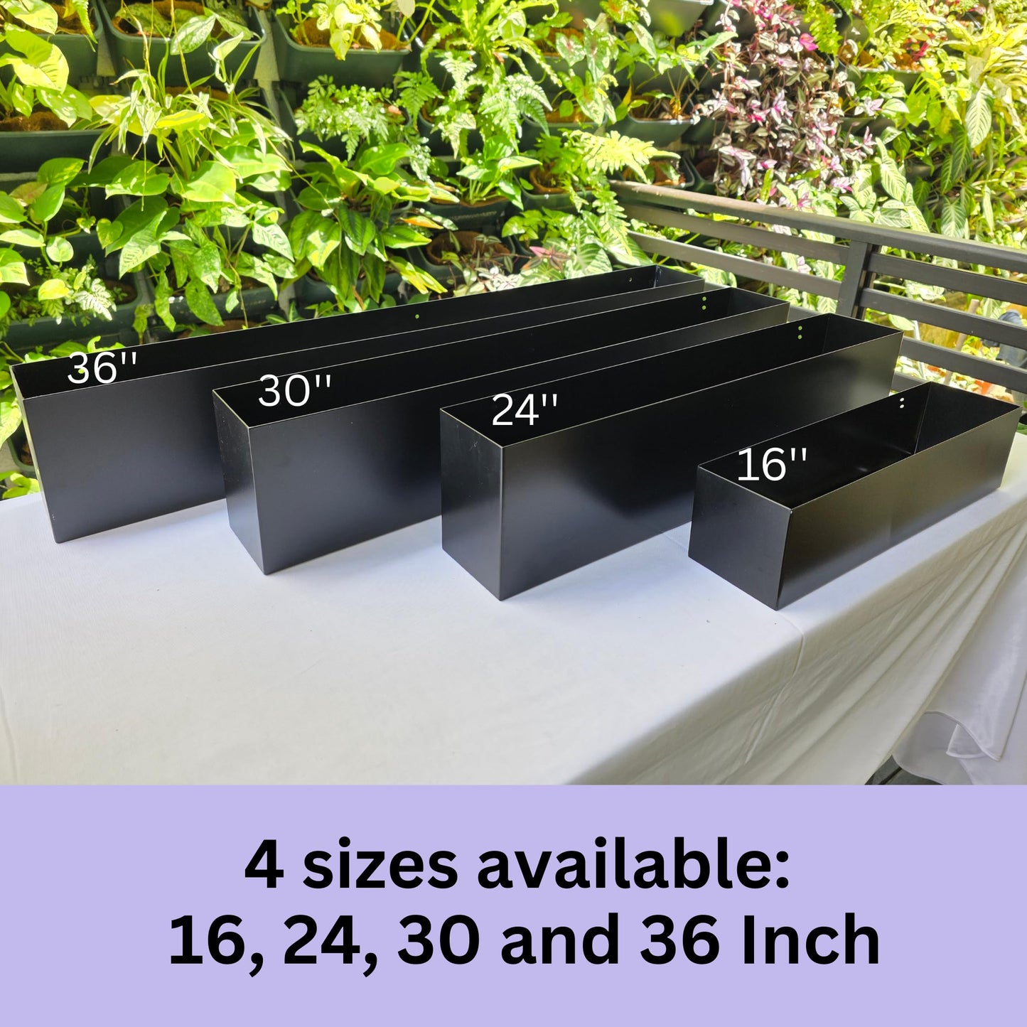 LaLaGreen Railing Planter Box (30 Inch, 4 Pack) Large Black Metal Rectangular Hanging Flower Boxes with Brackets, Planters for Outdoor Deck Railings Fence Balcony Patio Porch Over Rail Garden Decor
