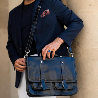 Time Resistance Leather Briefcase – Italian Handmade Leather Laptop Bag – Briefcase Convertible into Backpack