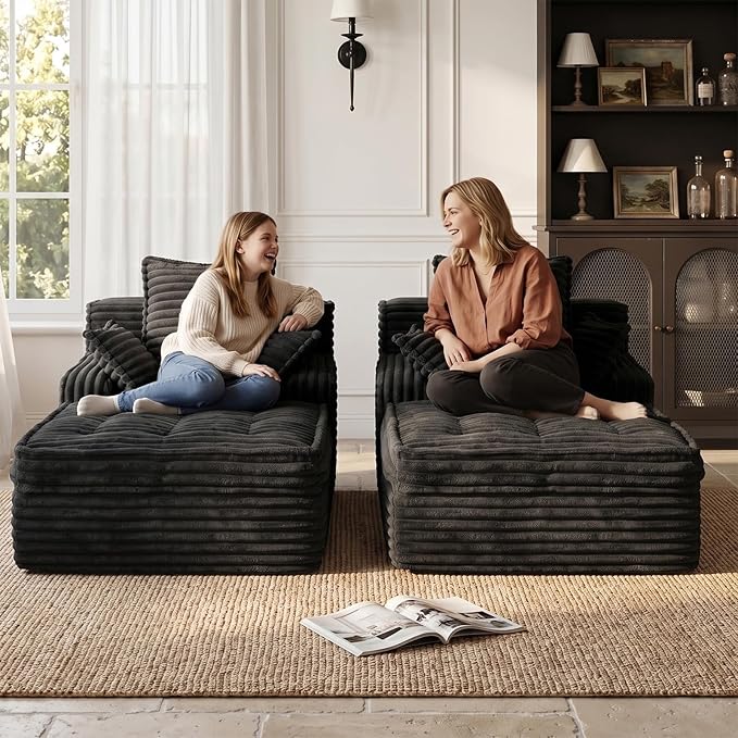 Boneless Chaise Lounge Couch Indoor, Small Corduroy Upholstered Sleeper Sofa