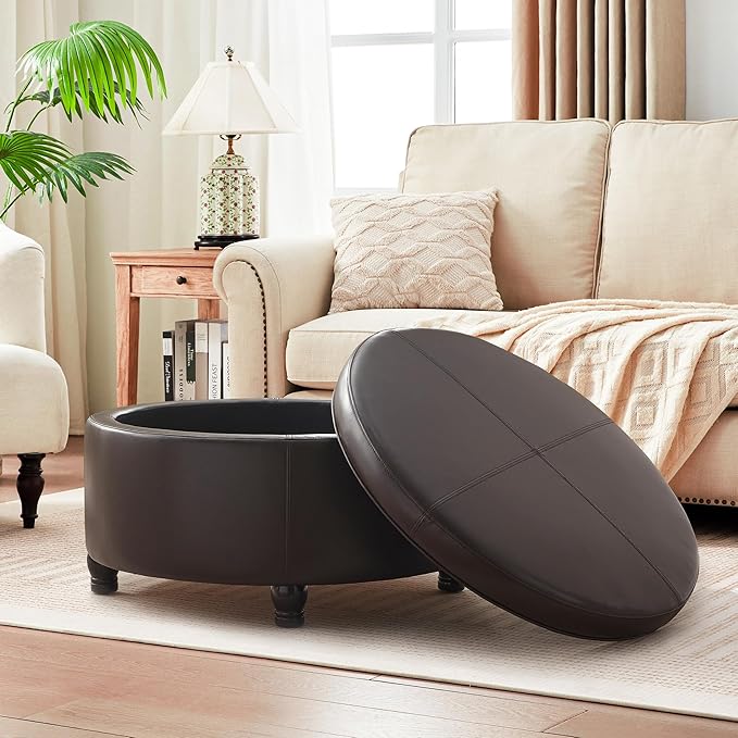 30-Inch Round Storage Ottoman, Modern Ottoman Coffee Table