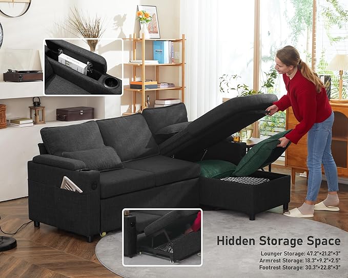 DURASPACE Sofa Bed Sleeper Pull Out 2 in 1 Sectional Sleeper Sofa Couches