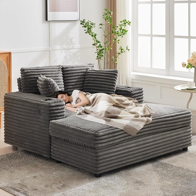 GarveeHome 60-inch Oversized Chaise Lounge Chair Indoor, Comfy Corduroy Lounge