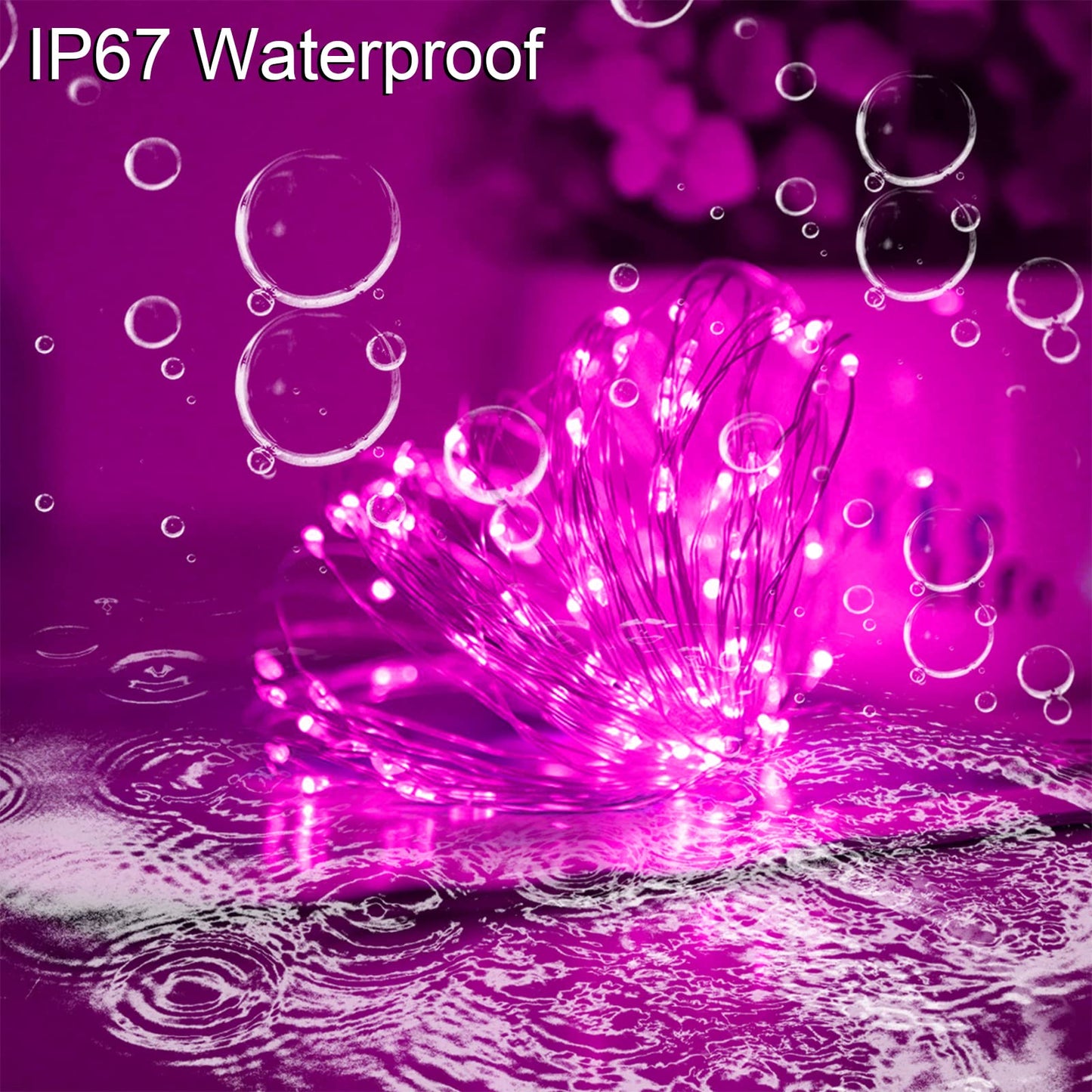 YAOZHOU Solar Christmas String Lights Pink Outdoor Waterproof 100 LED（2 Pack） 8 Modes Copper String Lights Fairy Lights for Valentines Day Garden, Patio, Fence, Balcony, Outdoors(Pink 2pcs